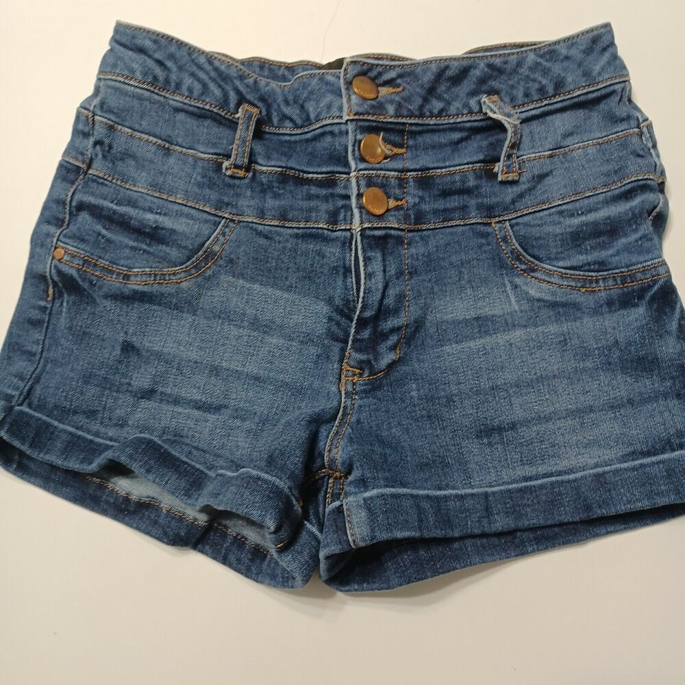 Refuge Bottoms Women 6 Shorty Jean Shorts Blue Pockets Medium Wash Stretch Denim
